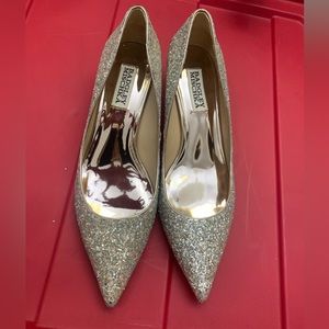 Badgley Mischka Brand Madison II Wide-Width Glitter Kitten Heel. Boutique Brand